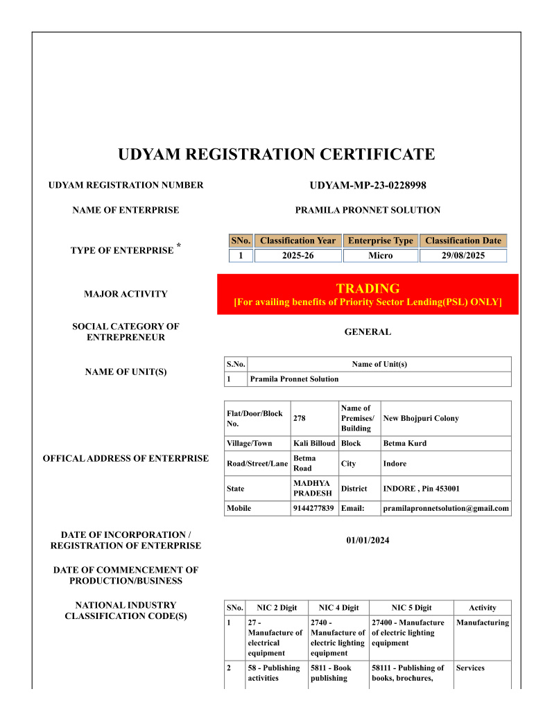 Udyam MSME certificate